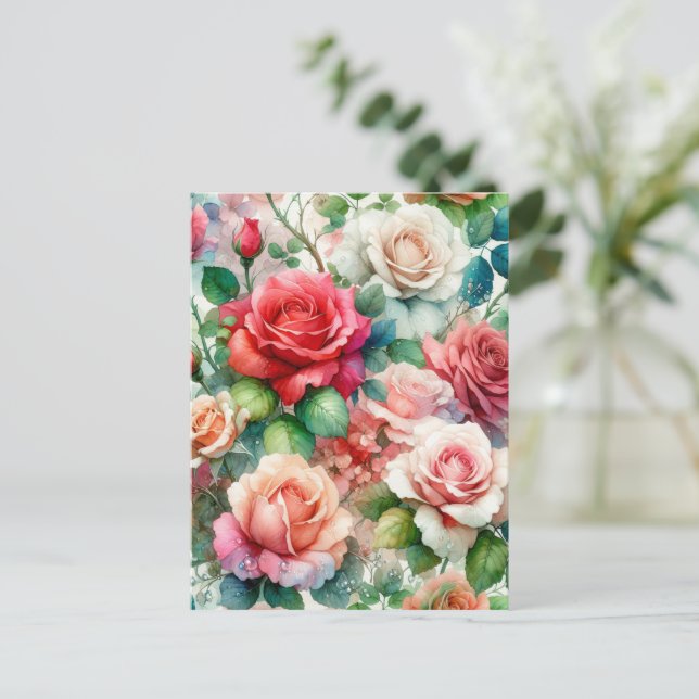 Whimsical Rose Pattern Postcard (Standing Front)