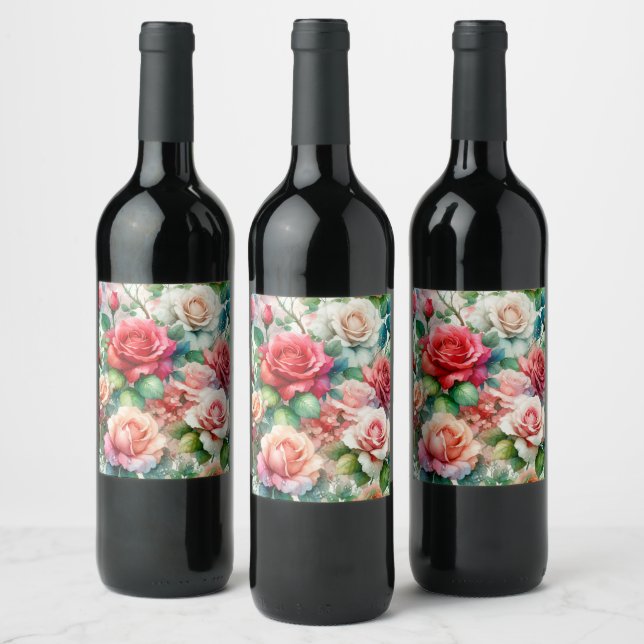 Whimsical Rose Pattern Wine Label (Bottles)