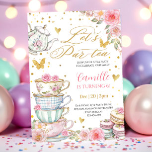 Whimsical rose Pink Floral Tea Party Birthday Inv Invitation