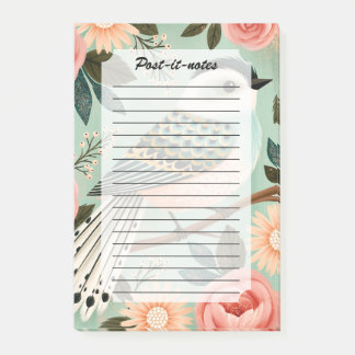 Whimsical Roses Flowers Vintage Folk Bird  Post-it Notes