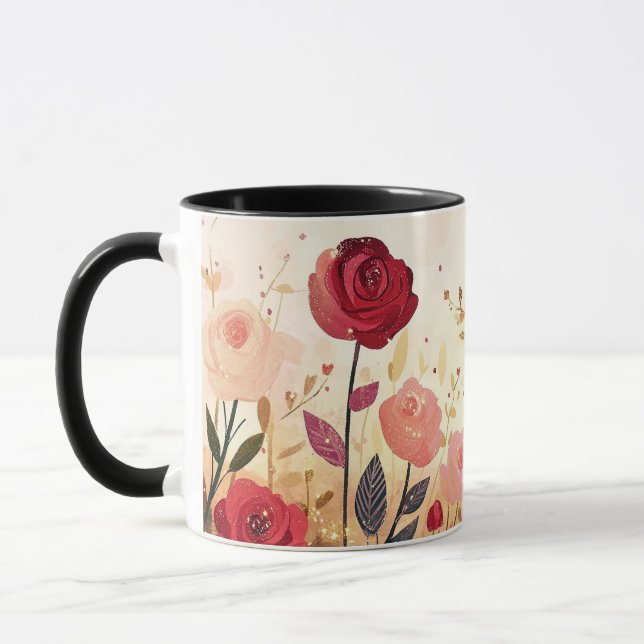 Whimsical roses garden  mug (Left)