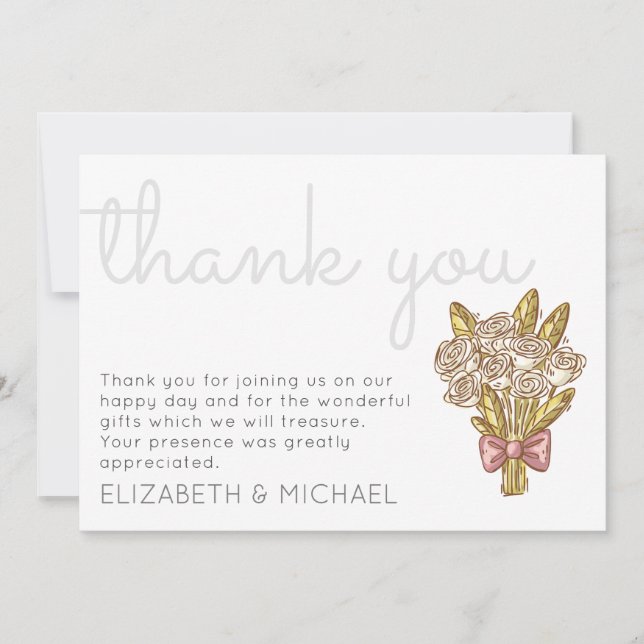 Whimsical Roses Thank You Wedding Card (Front)