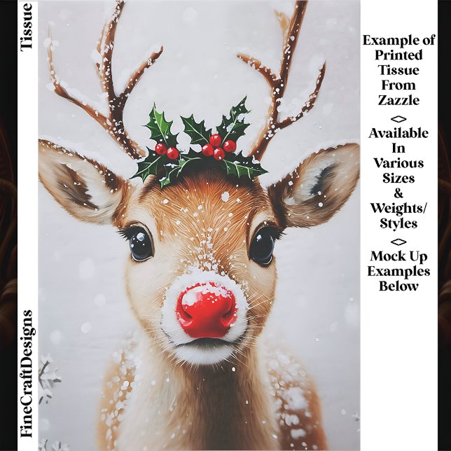 Whimsical Rudolph Reindeer Red Nose EJ2 Decoupage Tissue Paper (Creator Uploaded)