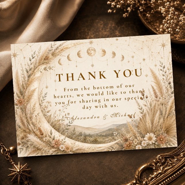 Whimsical Rustic Celestial Wedding Thank You Card (Creator Uploaded)