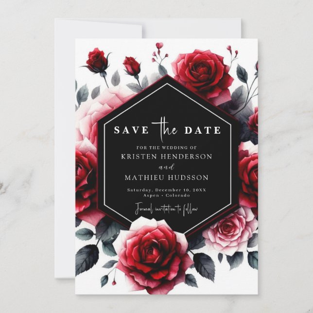 Whimsical Rustic Crimson Red Wedding Save The Date (Front)
