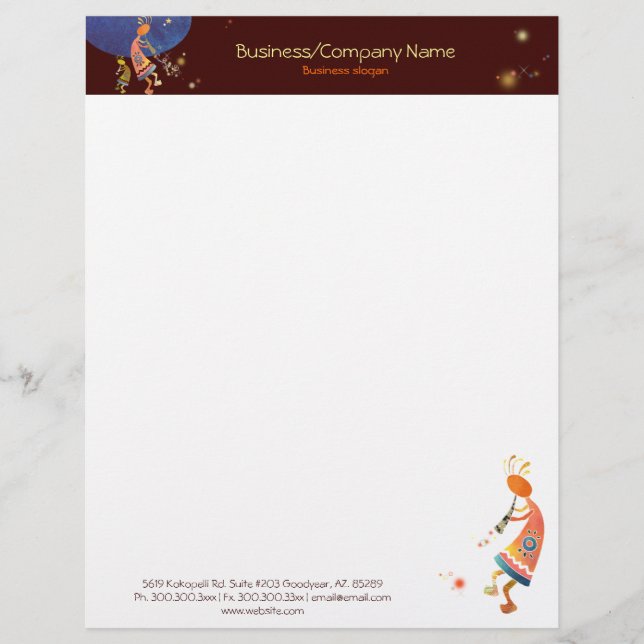 Whimsical Rustic Kokopelli Business Customised Letterhead (Front)