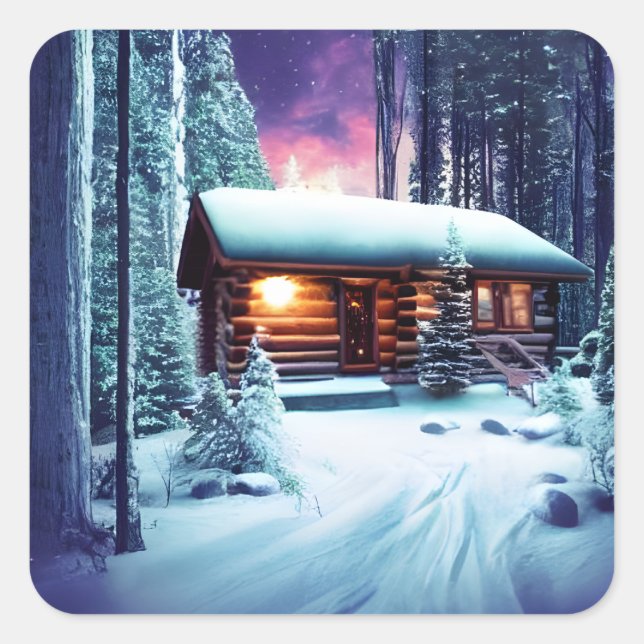 Whimsical Rustic Log Cabin In The Woods Square Sticker (Front)