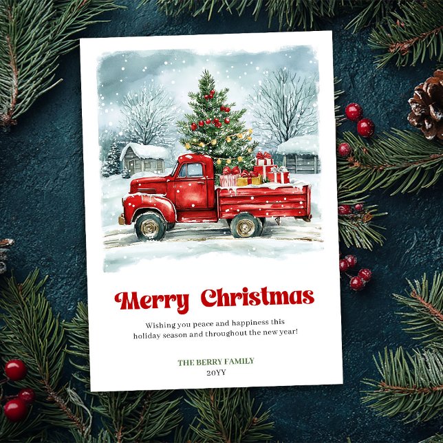 Whimsical Rustic Red Truck Holiday Scene Greeting (Whimsical Rustic Red Truck Holiday Scene Greeting)
