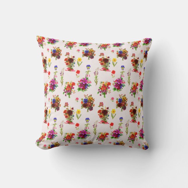 Whimsical Rustic Summer Wildflowers Foliage Cushion (Front)