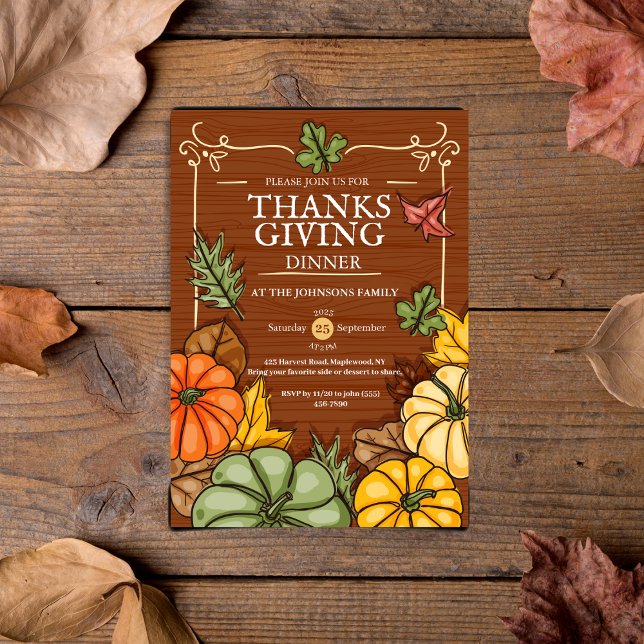 Whimsical Rustic Thanksgiving Dinner Pumpkin Fall Invitation (Whimsical Rustic Thanksgiving Dinner Pumpkin Fall Invitation)
