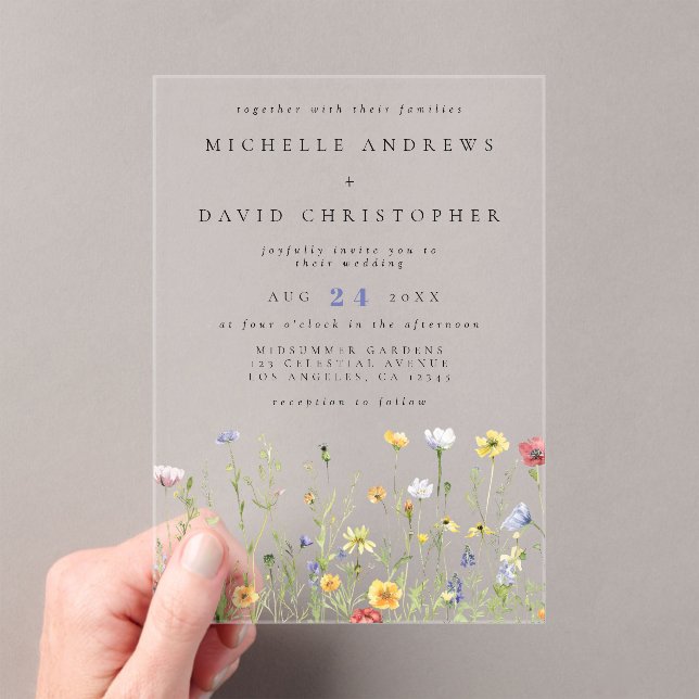 Whimsical Rustic Wildflower Wedding Acrylic Invitations (Insitu (Handheld))
