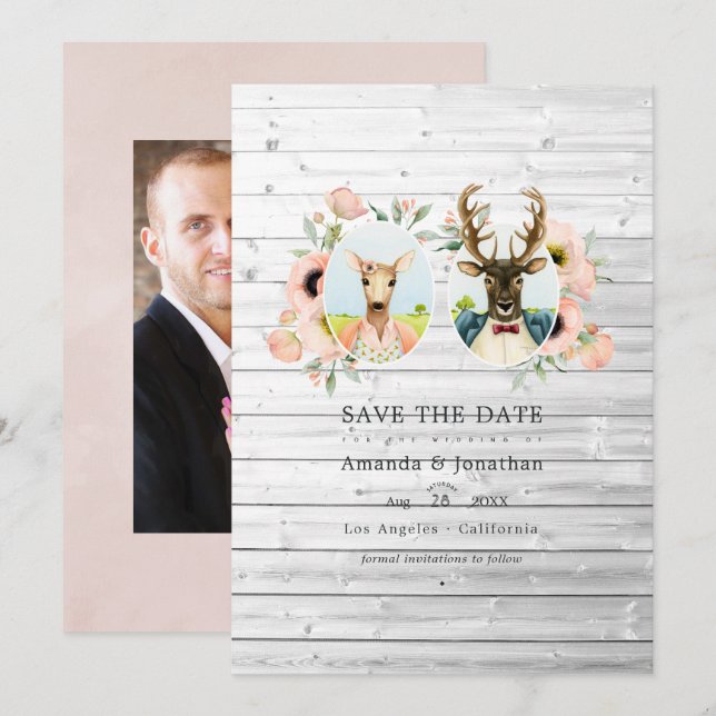 Whimsical Rustic Woodland Forest Deer Wedding Save The Date (Front/Back)