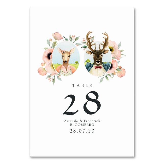 Whimsical Rustic Woodland Forest Deer Wedding Table Number (Front)
