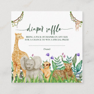 whimsical Safari Animal Baby Shower Diaper Raffle  Enclosure Card
