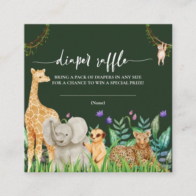 whimsical Safari Animal Baby Shower Diaper Raffle  Enclosure Card (Front)
