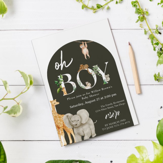  whimsical Safari Animal Jungle Green Baby Shower Invitation (Creator Uploaded)