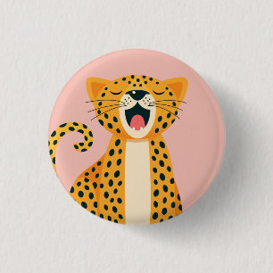 Whimsical Safari Animal Yawning Cheetah Cartoon 3 Cm Round Badge