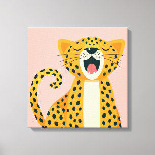 Whimsical Safari Animal Yawning Cheetah Cartoon Canvas Print