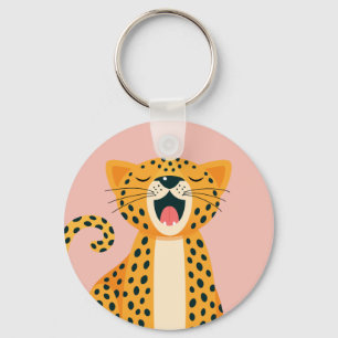 Whimsical Safari Animal Yawning Cheetah Cartoon Key Ring