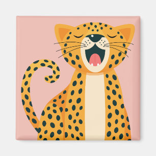 Whimsical Safari Animal Yawning Cheetah Cartoon Magnet