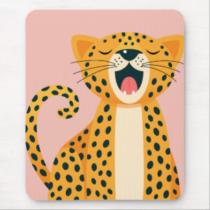 Whimsical Safari Animal Yawning Cheetah Cartoon Mouse Mat