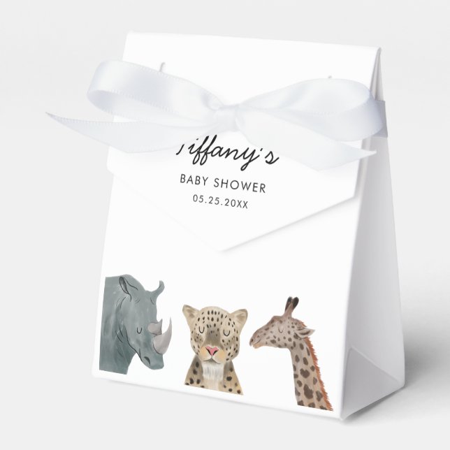 Whimsical Safari Animals Baby Shower Favour Box (Front Side)