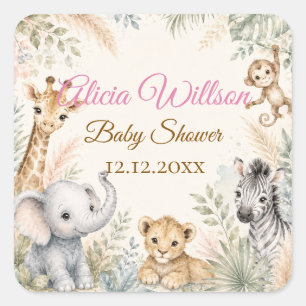 Whimsical Safari Baby Shower Animals Square Sticker
