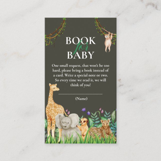 whimsical Safari Jungle Baby Shower Book for Baby Enclosure Card (Front)