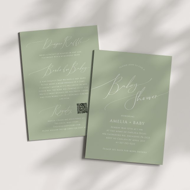Whimsical Sage Green | All in One Baby Shower Invitation (Creator Uploaded)