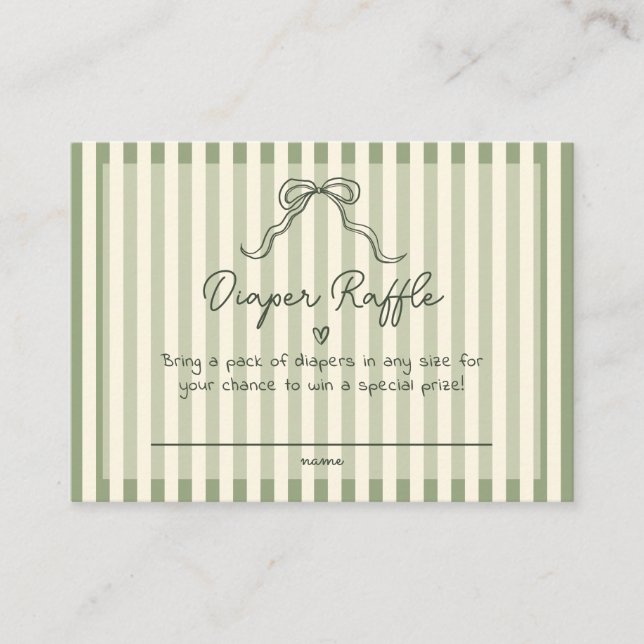 Whimsical Sage Green Baby Shower Diaper Raffle Enclosure Card