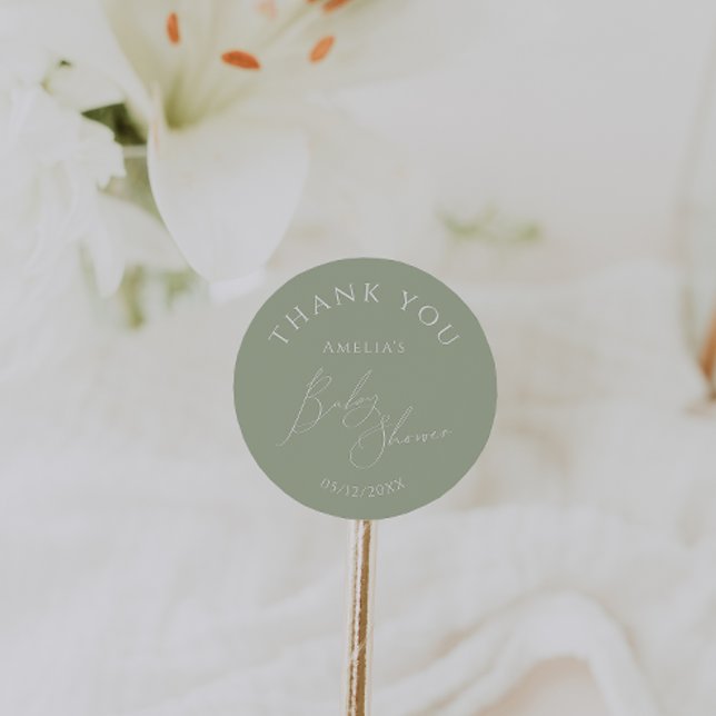 Whimsical Sage Green Baby Shower Thank You Favour Classic Round Sticker (Creator Uploaded)