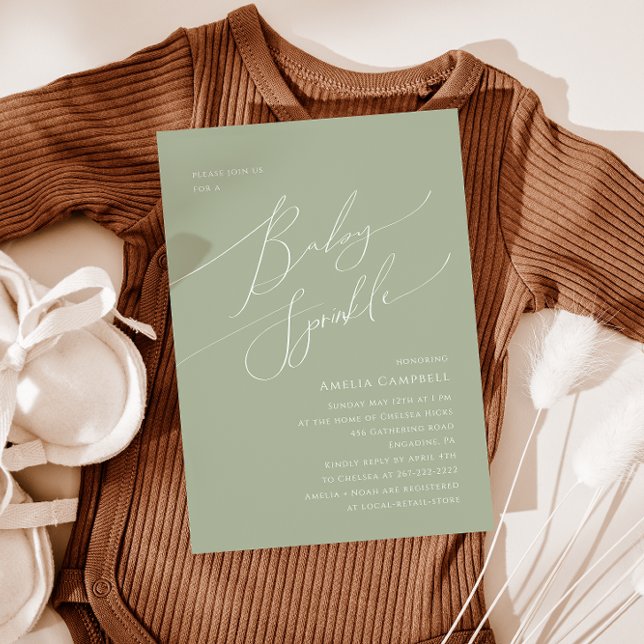 Whimsical Sage Green Baby Sprinkle Invitation (Creator Uploaded)