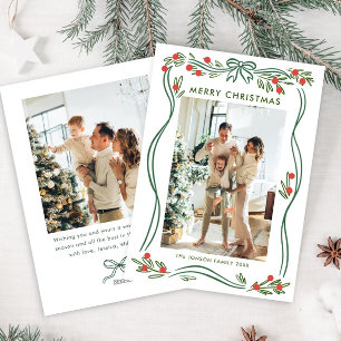 Whimsical Sage Green Christmas Bow Ribbon 2 Photo Holiday Card