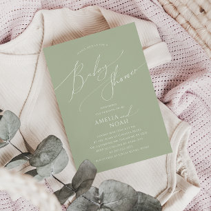 Whimsical Sage Green Couples Baby Shower Invitation