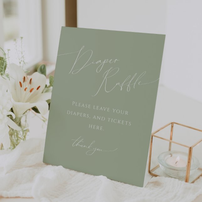 Whimsical Sage Green Diaper Raffle Baby Shower Pedestal Sign (Creator Uploaded)