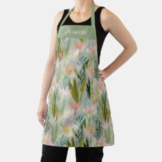 Whimsical Sage Green Floral Personalised Apron