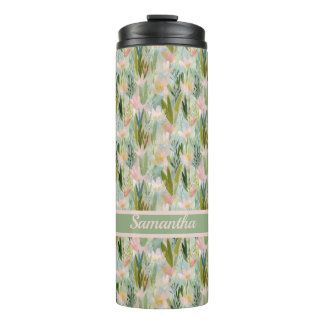 Whimsical Sage Green Floral Personalised  Thermal Tumbler