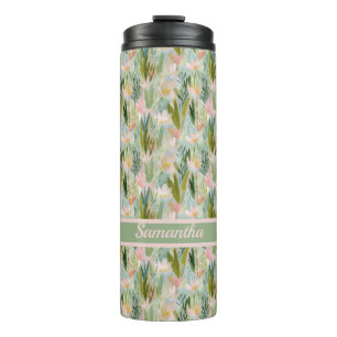 Whimsical Sage Green Floral Personalized  Thermal Tumbler