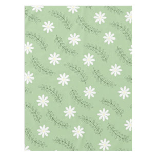 Whimsical Sage Green Floral Retro, Cheerful Tablecloth