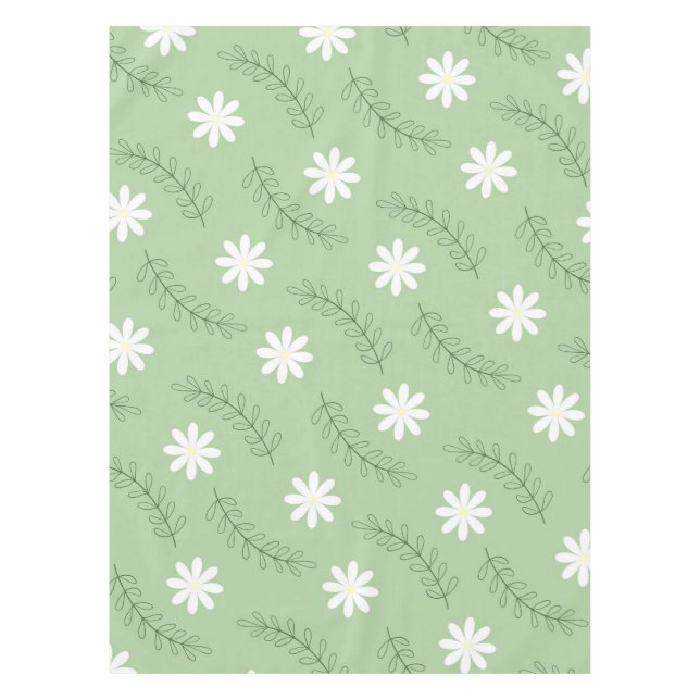 Whimsical Sage Green Floral Retro, Cheerful Tablecloth (Front)