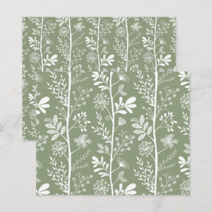 Whimsical Sage Green Garden Botanical Pattern