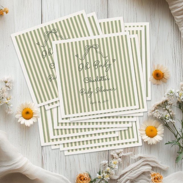 Whimsical Sage Green Gender Neutral Baby Shower Napkin (Creator Uploaded)