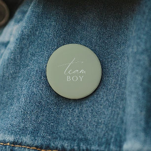 Whimsical Sage Green Gender Reveal Team Boy 6 Cm Round Badge
