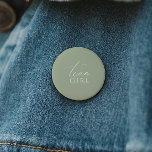Whimsical Sage Green Gender Reveal Team Girl 6 Cm Round Badge<br><div class="desc">Introducing our whimsical sage green gender reveal team girl button, perfect for your simple modern boho celebration any season of the year! This button has a boho-chic, gender-neutral vibe with elegant calligraphy and a delicate minimalist design, making it ideal for both girls and boys. Plus, it's editable, so you can...</div>