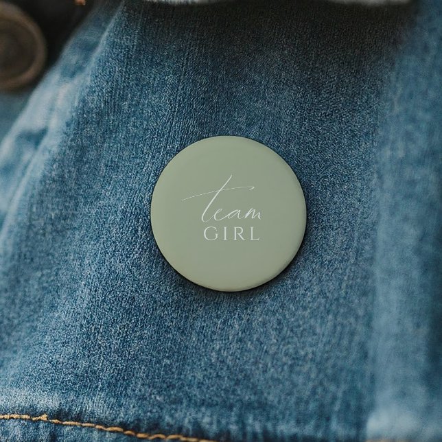 Whimsical Sage Green Gender Reveal Team Girl 6 Cm Round Badge (Creator Uploaded)