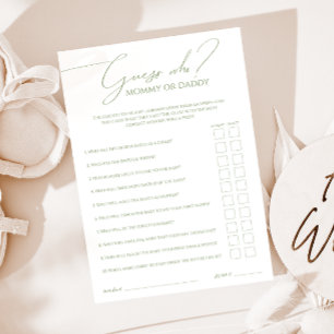 Whimsical Sage Green Guess Who Mummy Or Daddy Card