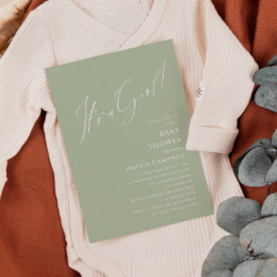 Whimsical Sage Green It's a Girl Baby Shower  Invitation