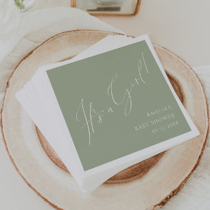 Whimsical Sage Green It's A Girl Baby Shower Napkin