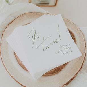 Whimsical Sage Green It's Twins Shower Napkins