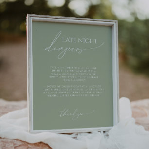 Whimsical Sage Green Late Night Diapers Sign